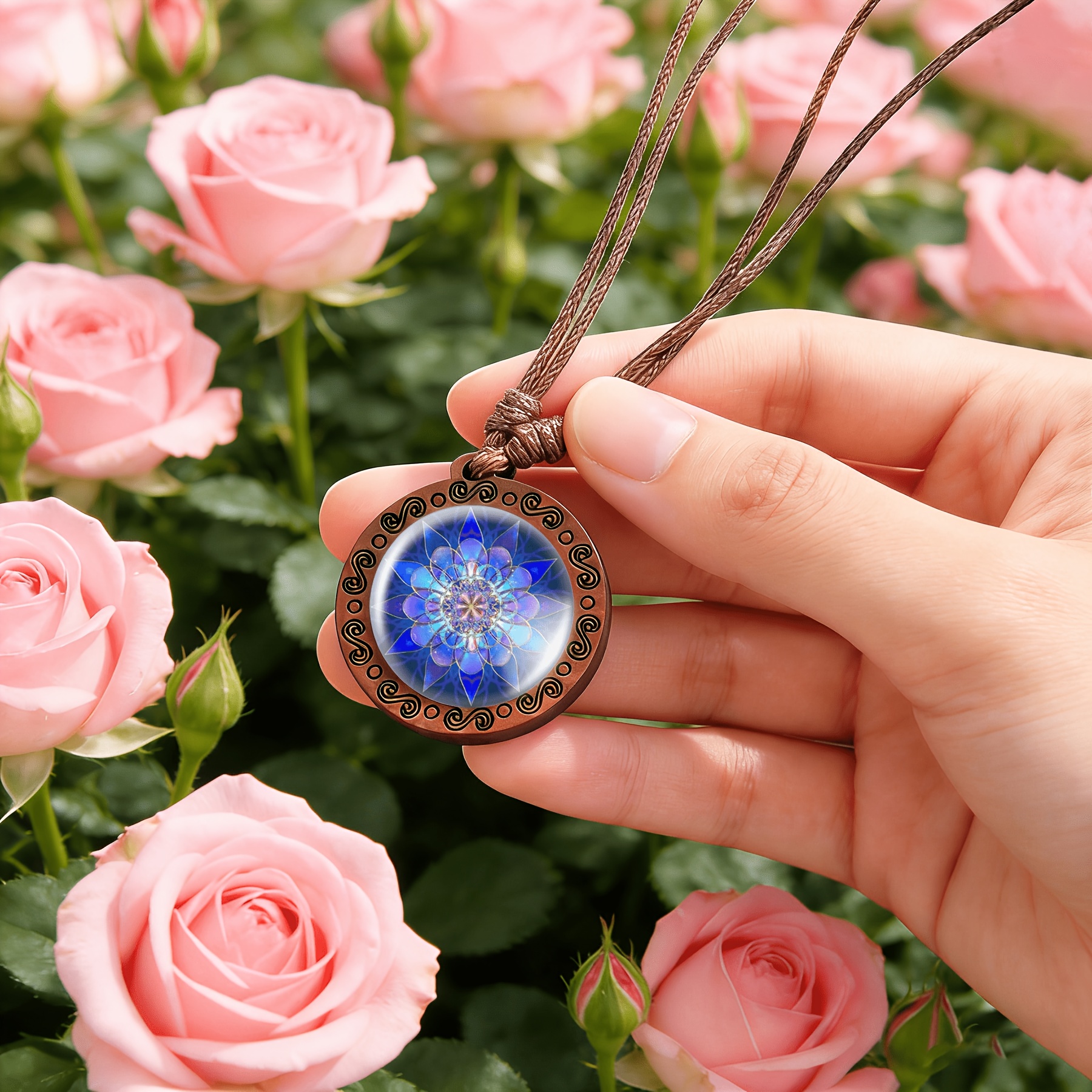 Handcrafted Vintage Necklace with Blue Circular Pattern